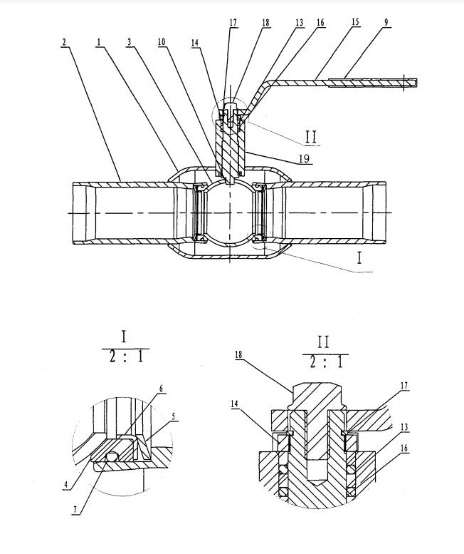 图1:全焊接球阀结构示意图 图1:全焊接球阀结构示意图