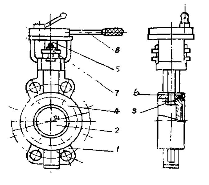 铸钢对夹硬密封蝶阀结构图 铸钢对夹硬密封蝶阀结构图